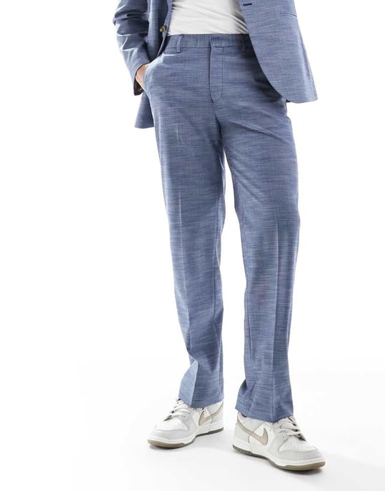 ASOS DESIGN linen look straight leg suit trousers in blue - Image 2