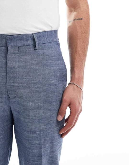 ASOS DESIGN linen look straight leg suit trousers in blue - Image 3