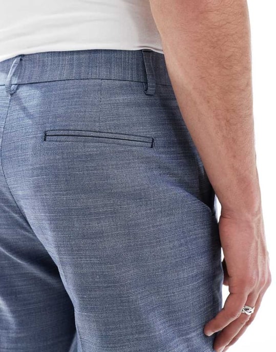 ASOS DESIGN linen look straight leg suit trousers in blue - Image 4