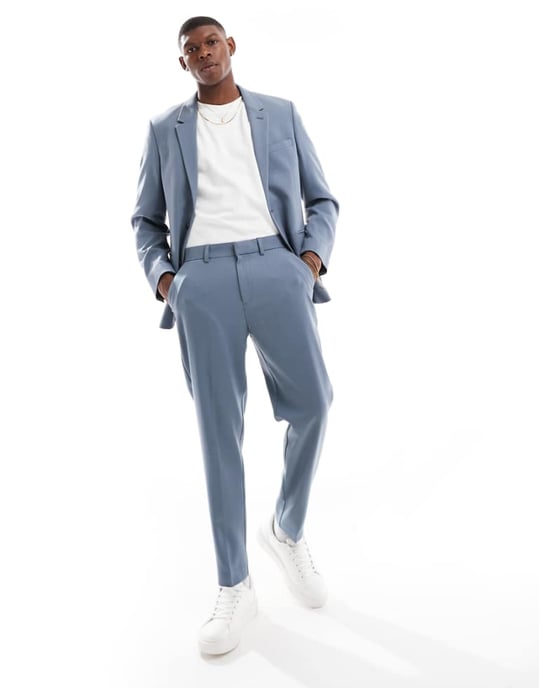 ASOS DESIGN tapered suit trousers in blue twill - Image 1