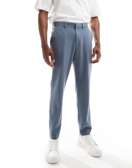 ASOS DESIGN tapered suit trousers in blue twill - Image 2