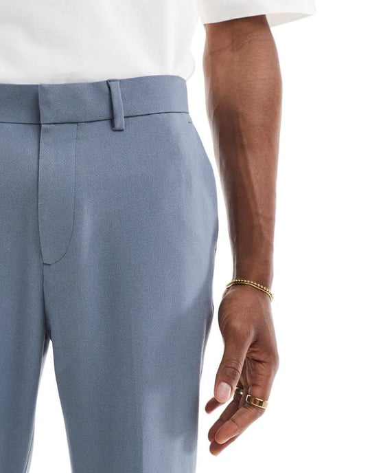 ASOS DESIGN tapered suit trousers in blue twill - Image 3