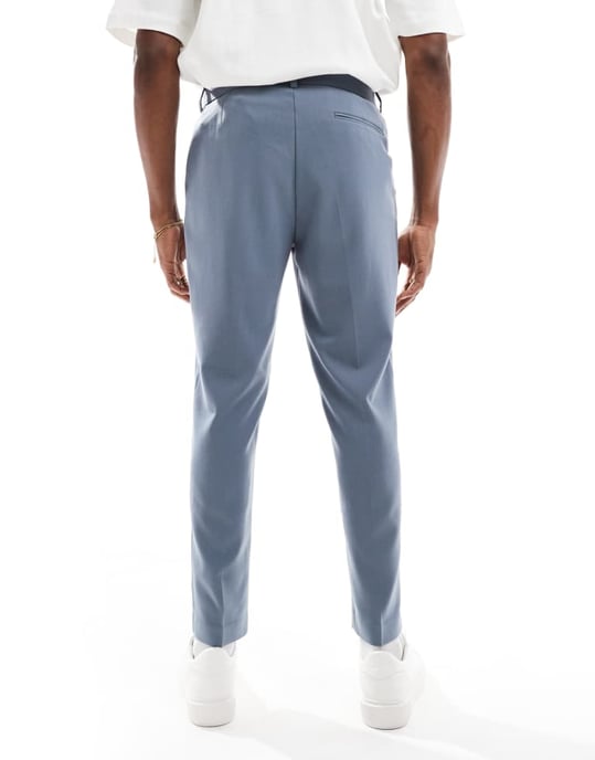 ASOS DESIGN tapered suit trousers in blue twill - Image 4
