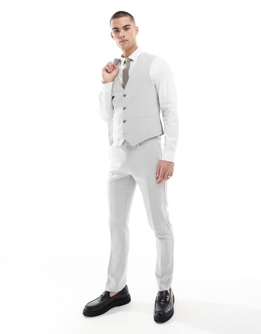 ASOS DESIGN skinny suit trousers in light grey microtexture - Image 2