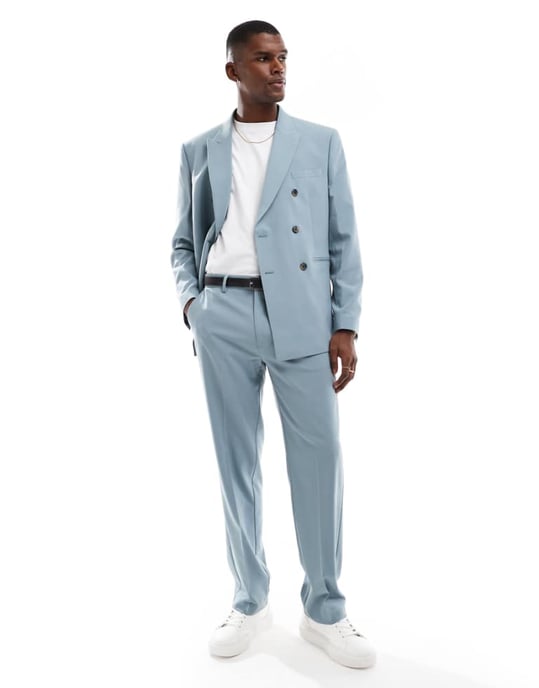 ASOS DESIGN straight suit trousers in light blue - Image 1