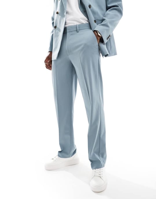 ASOS DESIGN straight suit trousers in light blue - Image 3