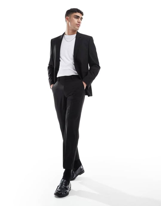 ASOS DESIGN straight cropped length suit trousers in black - Image 1