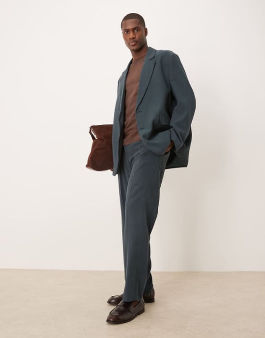 ASOS DESIGN elasticated straight leg suit trousers in blue - Image 1
