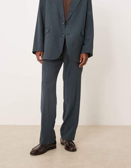 ASOS DESIGN elasticated straight leg suit trousers in blue - Image 2