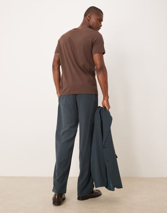 ASOS DESIGN elasticated straight leg suit trousers in blue - Image 3