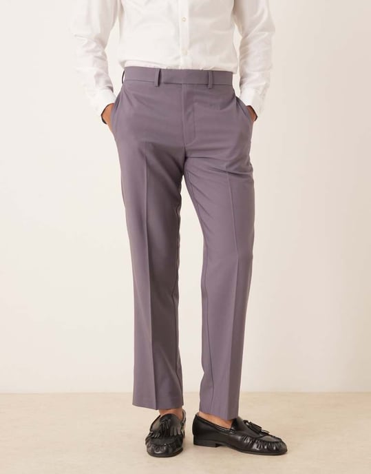 ASOS DESIGN straight leg suit trousers in purple - Image 2