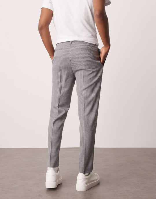 ASOS DESIGN tapered suit trousers in grey pinstripe - Image 4