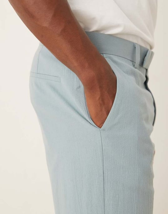 ASOS DESIGN straight suit trousers in light blue crinkle texture - Image 4