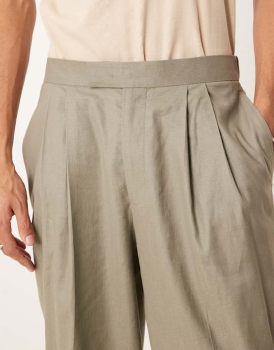 ASOS DESIGN linen mix oversized tapered suit trousers in khaki - Image 2