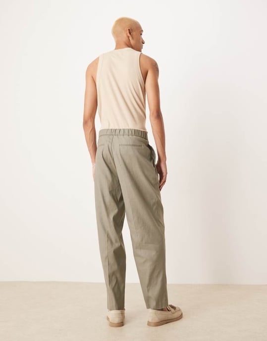 ASOS DESIGN linen mix oversized tapered suit trousers in khaki - Image 4