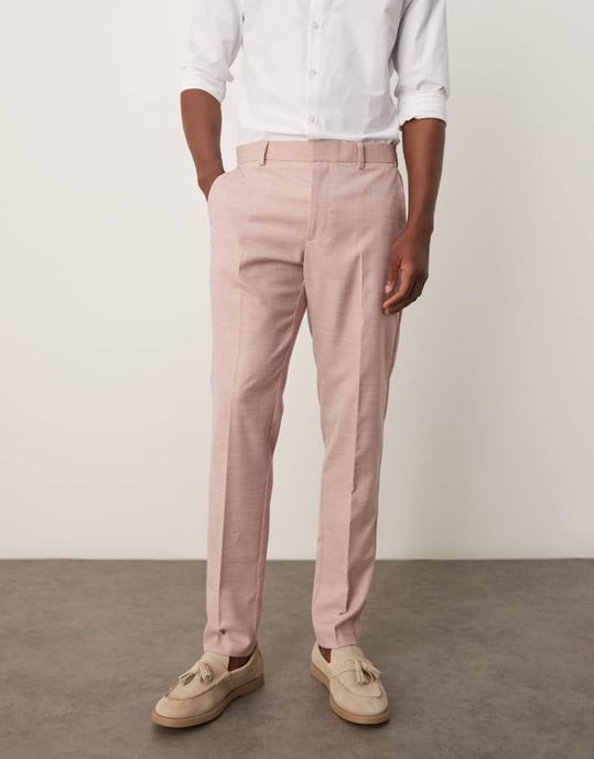 ASOS DESIGN wedding skinny suit trousers in pink texture - Image 3