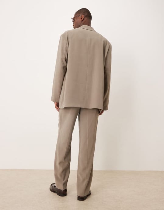 ASOS DESIGN elasticated straight leg suit trousers in stone - Image 4