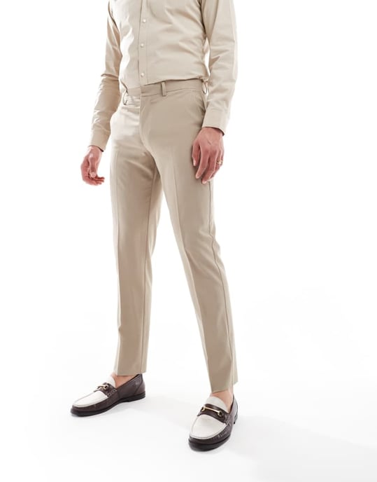ASOS DESIGN washable slim suit trousers with lightweight worsted wool in neutral - Image 2