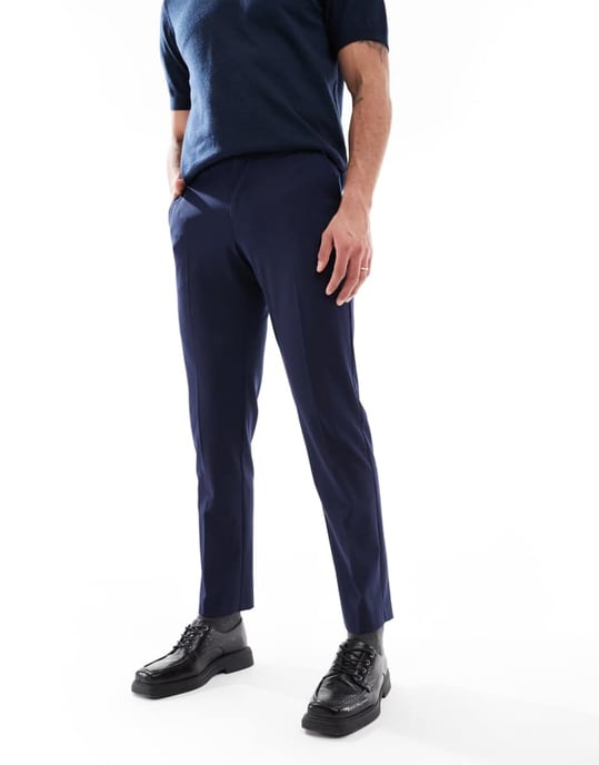 ASOS DESIGN washable slim suit trousers with lightweight worsted wool in navy - Image 2