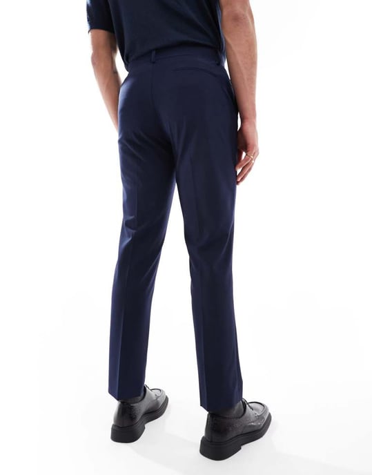 ASOS DESIGN washable slim suit trousers with lightweight worsted wool in navy - Image 3