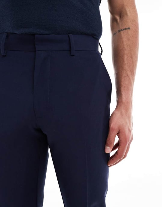ASOS DESIGN washable slim suit trousers with lightweight worsted wool in navy - Image 4