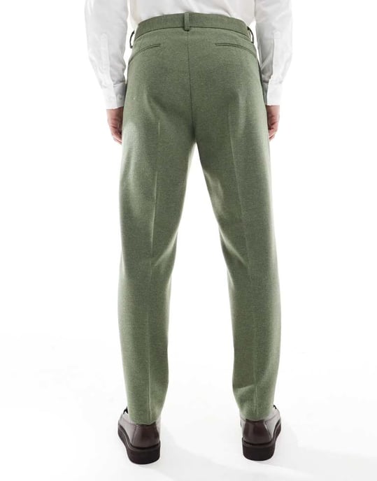 ASOS DESIGN tapered suit trousers with wool in green herringbone - Image 2