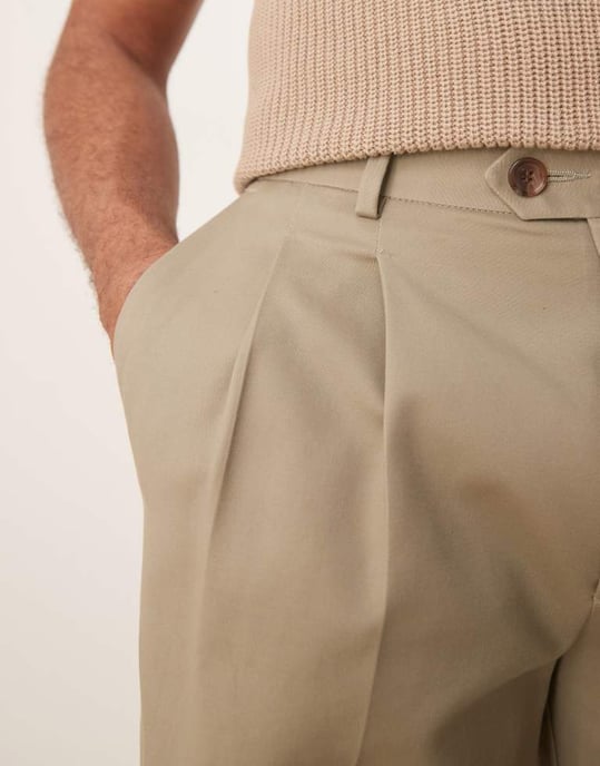 ASOS DESIGN smart oversized tapered cotton chino trousers in khaki - Image 2