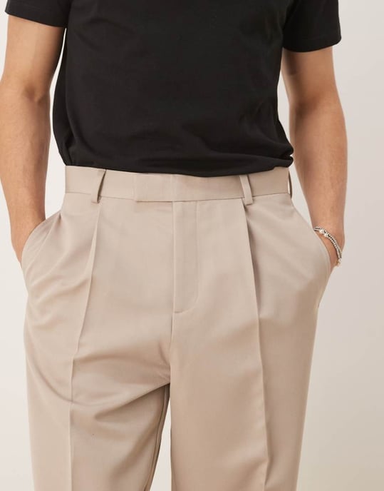 ASOS DESIGN smart relaxed tapered fit trousers with front pleat in stone - Image 3