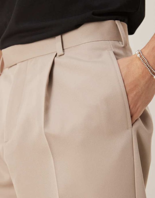 ASOS DESIGN smart relaxed tapered fit trousers with front pleat in stone - Image 4