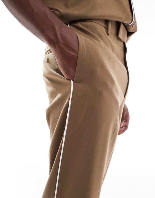 ASOS DESIGN smart tapered trousers with side piping in camel - Image 2