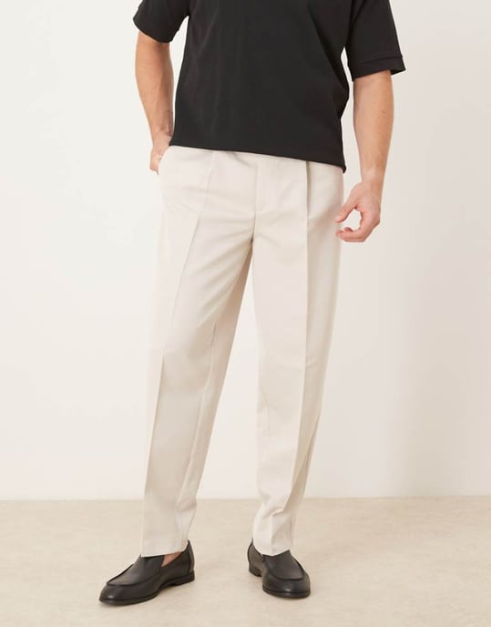 ASOS DESIGN smart oversized tapered trousers with front pleat in ecru - Image 1