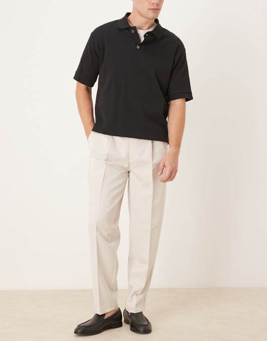 ASOS DESIGN smart oversized tapered trousers with front pleat in ecru - Image 2