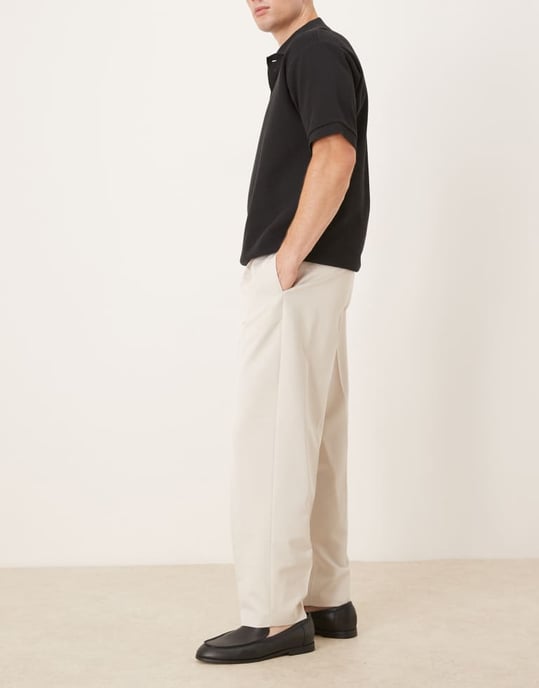 ASOS DESIGN smart oversized tapered trousers with front pleat in ecru - Image 3