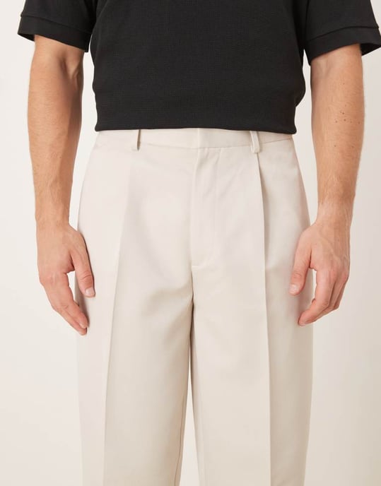 ASOS DESIGN smart oversized tapered trousers with front pleat in ecru - Image 4