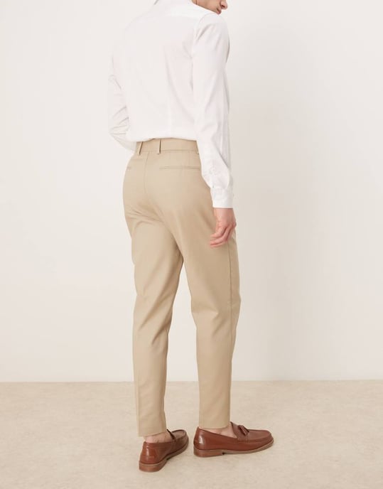 ASOS DESIGN smart tapered cotton chino trousers in camel - Image 3