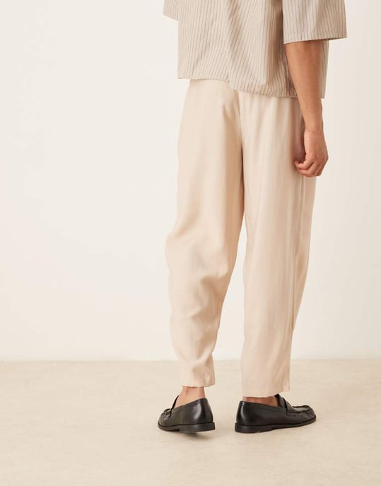 ASOS DESIGN oversized tapered smart trousers in beige - Image 3