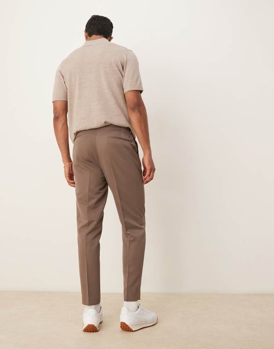 ASOS DESIGN smart tapered fit trousers in brown - Image 2