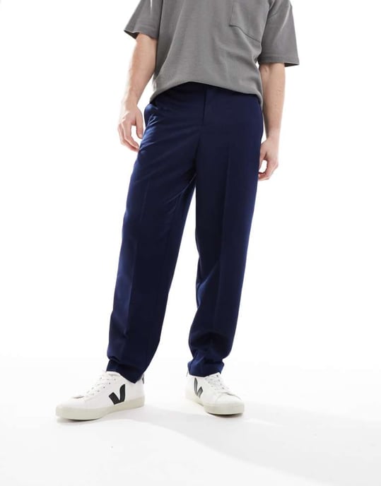 ASOS DESIGN smart relaxed tapered fit trousers in navy - Image 1