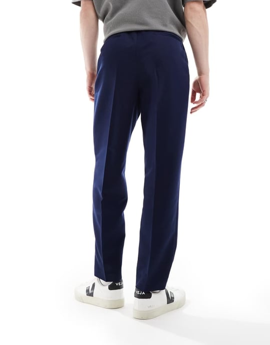 ASOS DESIGN smart relaxed tapered fit trousers in navy - Image 3