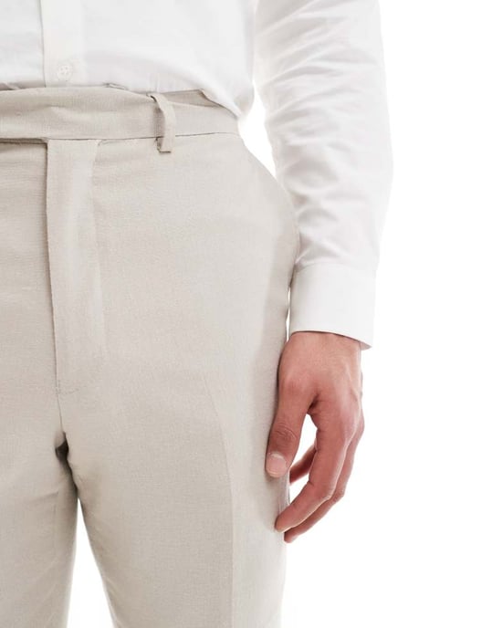French Connection linen formal suit trousers co-ord in stone - Image 3