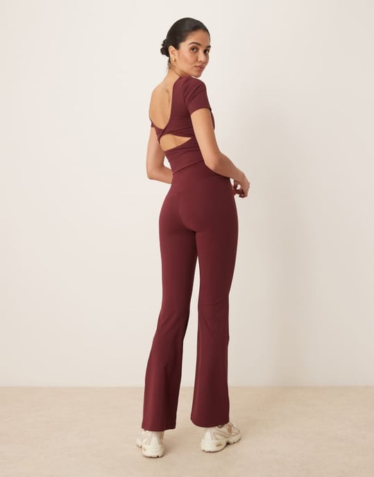 TALA DayFlex wrap high waisted flared yoga pant in burgundy - Image 3