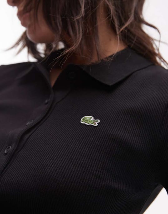 Lacoste ribbed polo shirt in black - Image 4