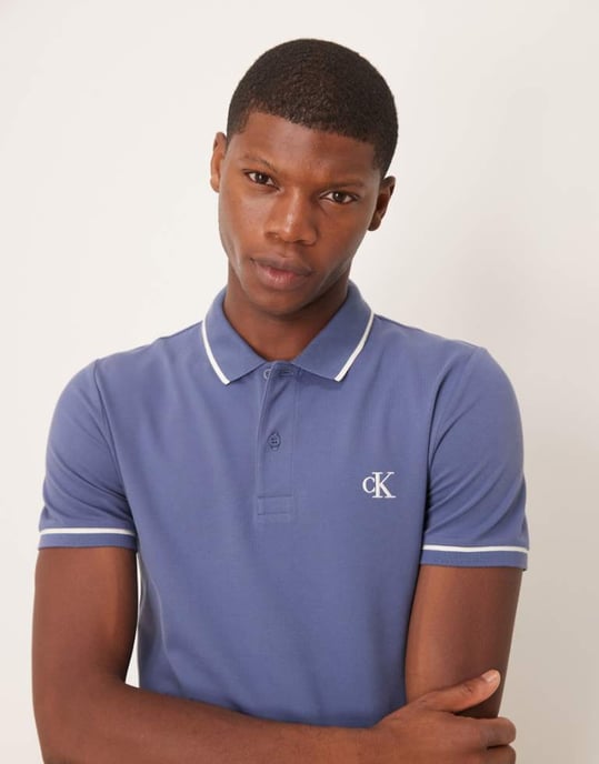 Calvin Klein Jeans tipped polo in washed blue - Image 1