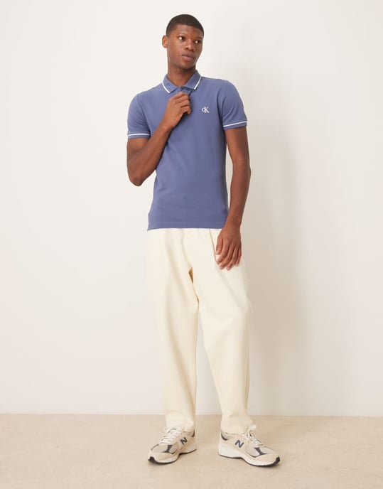 Calvin Klein Jeans tipped polo in washed blue - Image 2