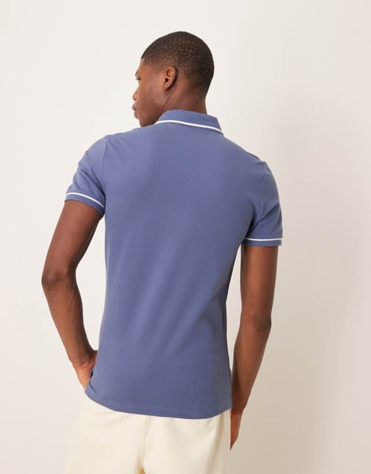 Calvin Klein Jeans tipped polo in washed blue - Image 3