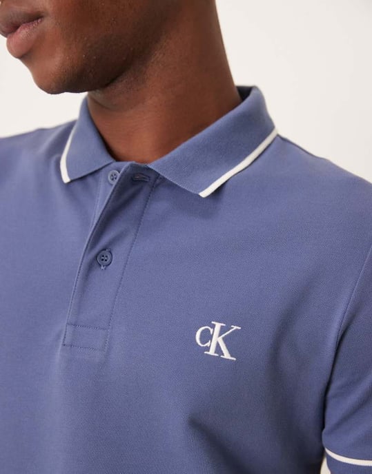 Calvin Klein Jeans tipped polo in washed blue - Image 4