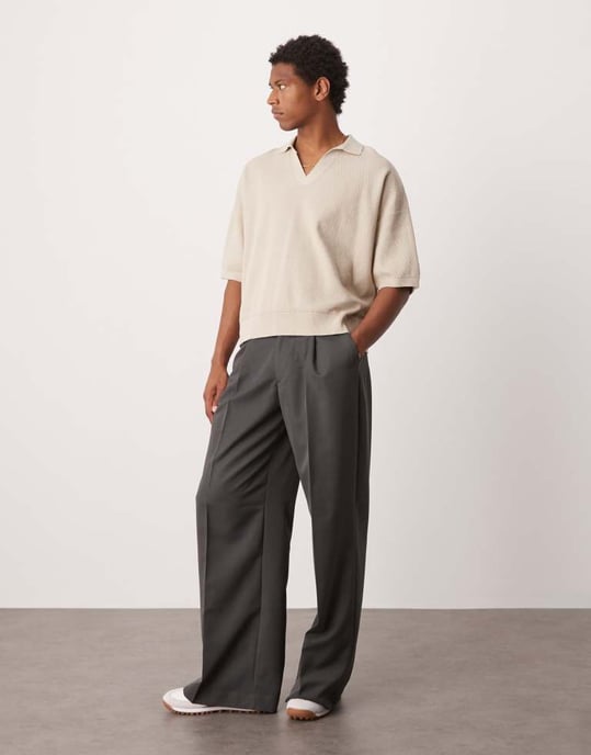 ASOS DESIGN oversized knitted notch neck polo in ecru - Image 4