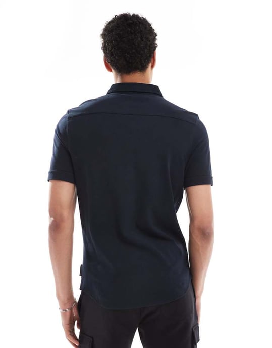 French Connection short sleeve pique button through polo in navy - Image 2