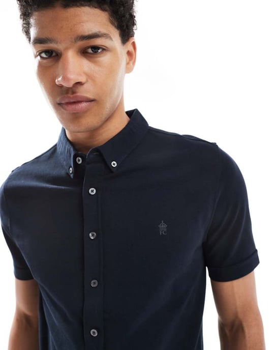 French Connection short sleeve pique button through polo in navy - Image 3