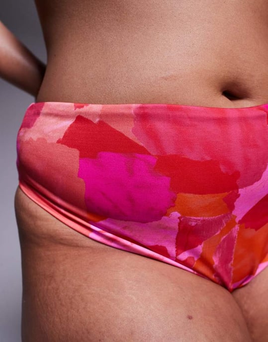 ASOS DESIGN Curve Exclusive Arina high leg high waist in pink & red abstract print - Image 4